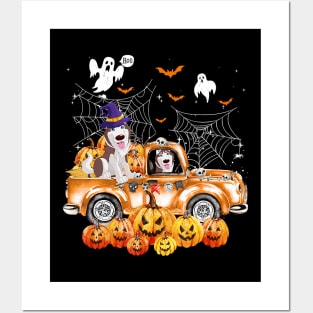 Husky Dog On Pumpkins Truck Autumn Halloween Posters and Art